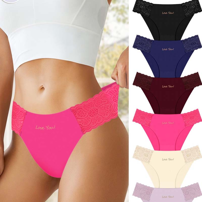 Levao Set van 6 katoenen damesslips met kant, ondergoed, ademend ondergoed, maten S-XXL, 6 kleuren B, XL