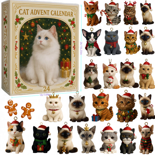 🐱 50% KORTING🎄 Adventkalender voor kattenliefhebbers 2025 - 24 dagen speelgoed/lekkernijen voor uw katachtige vriend, feestelijk ontwerp 🎁📦