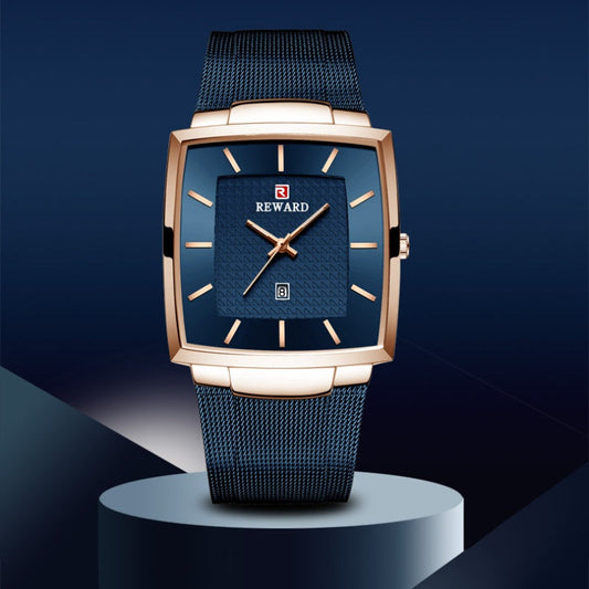 Heren Ultradunne Vierkante Quartzhorloge met Meshband