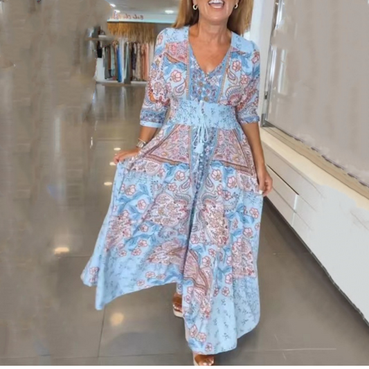 🌸 2026 Lente-Zomer Trend | Elegante bloemen maxi jurk | Vloeiende & vrouwelijke zilhouet 💃【54%】