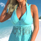 🏖️Hot Sale 50% korting💕 Dames tweedelig badpak: top met V-hals en kanten afwerking + boyshorts