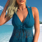 🏖️Hot Sale 50% korting💕 Dames tweedelig badpak: top met V-hals en kanten afwerking + boyshorts