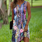 Damesjurken met mouwen met v -neckline en print