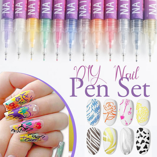 🎁Hot sale – 50% korting!💅🎨12 kleuren nagelkunststiften-set voor creatieve ontwerpe