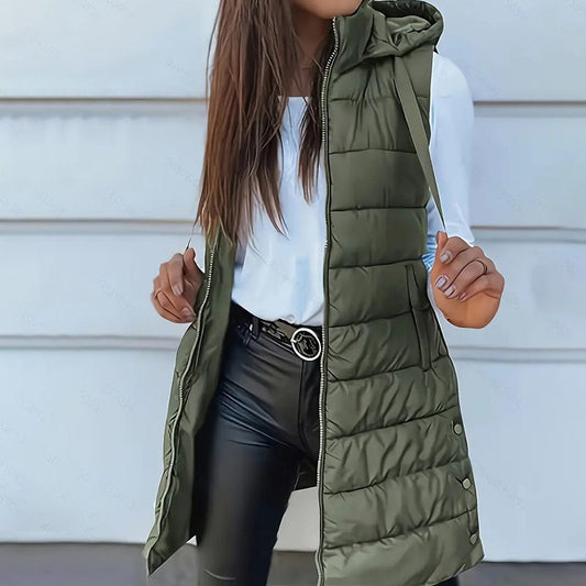 Lang gewatteerd vest met rits voor dames