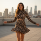 Vrouwen Leopard Print Gerimpelde Mini Jurk