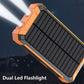 Draagbare powerbank op zonne-energie, oplader op zonne-energie met twee LED-zaklampen, powerbank voor op reis en kamperen