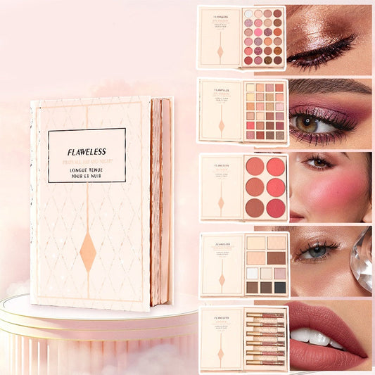 🎁 Sinterklaasactie: 50% korting💄 Magisch make-upboek: complete make-uppaletten set met oogschaduw, lipgloss, poederblush en highlighter.